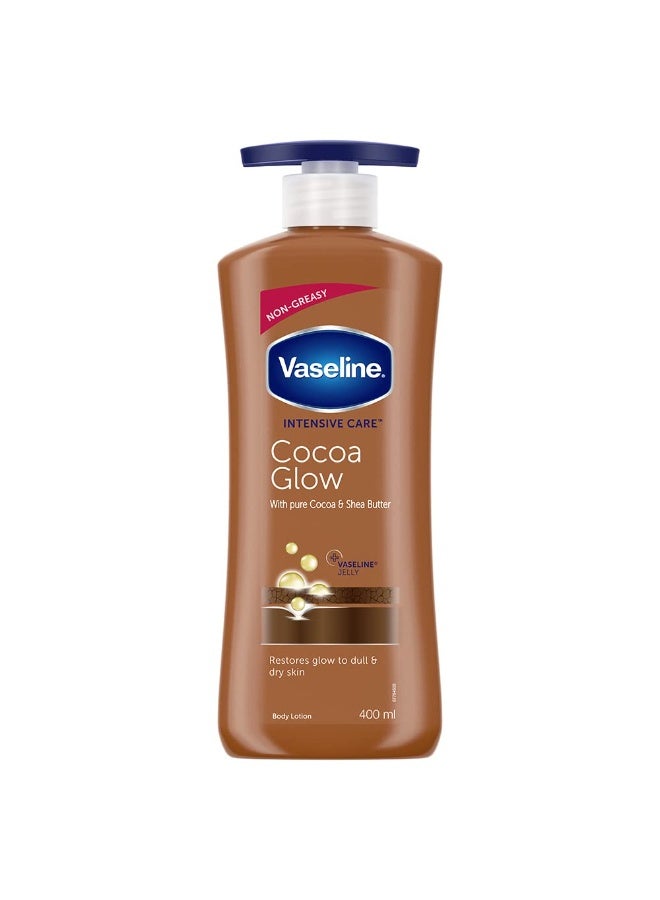 Vaseline Intensive Care 24 hr nourishing Cocoa Glow Body Lotion with Cocoa And Shea Butter- 400 ml & Vaseline Lip Tin Original Care Infused with Vitamin E, 17g - Image 3